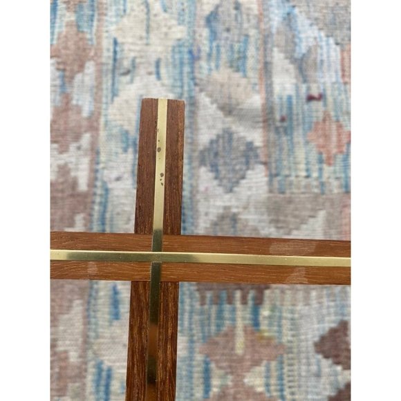 Mid Century Wood and Goldtone Inset Cross Crucifix 10" by 6" - Picture 5 of 10
